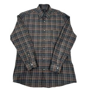 Ermenegildo Zegna Button Up Men's M Brown Orange Plaid Check 100% Cotton Shirt